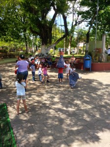51 Kids with Cow Mask in Park at Santa Cruz